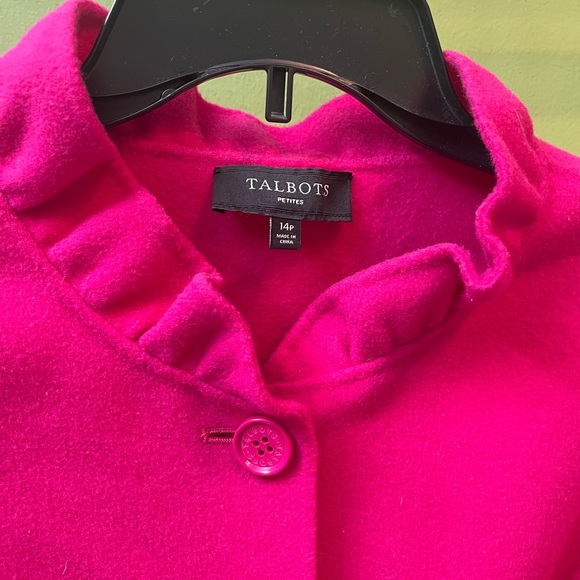 Talbots 14P Pink Wool Dbl faced Jacket Blazer with Ruffle Collar EUC - Picture 2 of 6